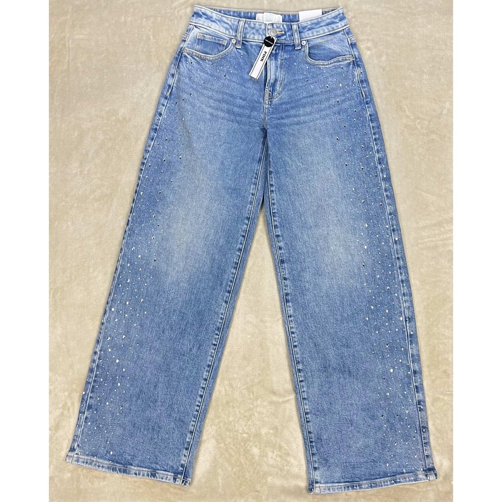 PINK Victoria's Secret Baggy Wide Leg Rhinestone Jeans Light Wash Blue Size 0 24